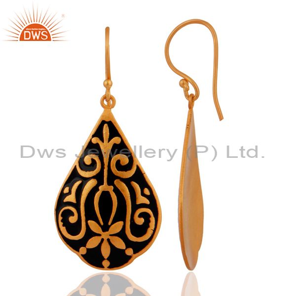 Exporter 24K Yellow Gold Plated Over Brass Handmade Designer Dangle Earrings