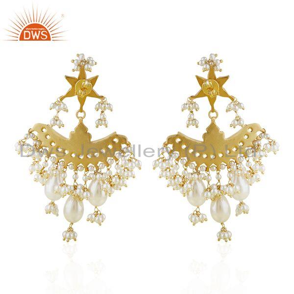 Exporter Natural White Pearl Gold Plated 925 Silver Traditional Kundan Earring Wholesaler