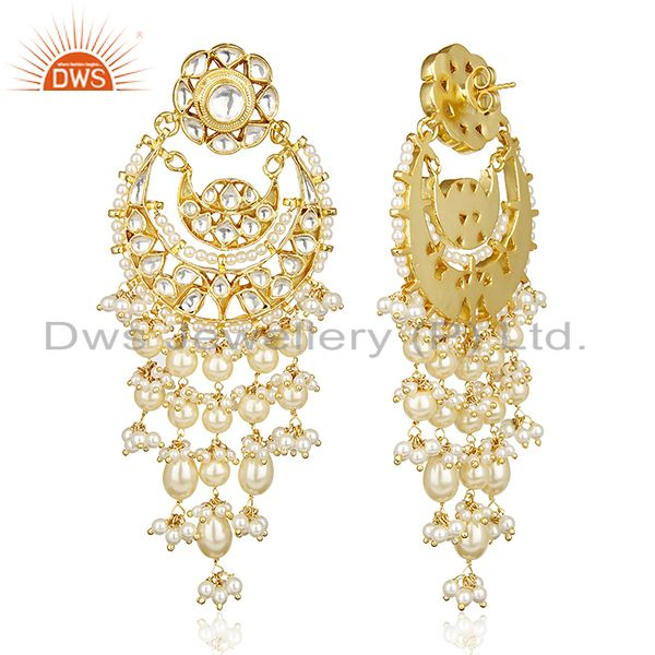 Exporter Silver Gold Plated Kundan Polki Pearl Hanging Earring
