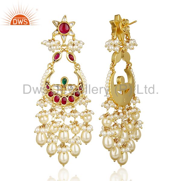 Exporter Traditional Silver Gold Plated Red And Green Chandbali South Indian Jewelry
