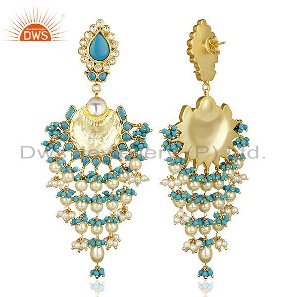 Exporter Turquoise Long Indian Chendelier Crescent Half Moon Chand Bali Silver Earring