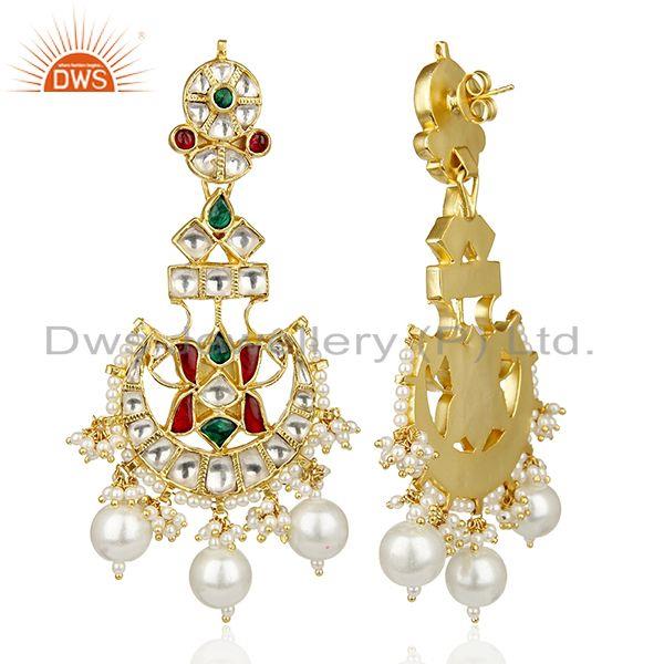 Exporter Southern Pearls Traditional Kundan Polki Gold Plated Silver Bridal Earring