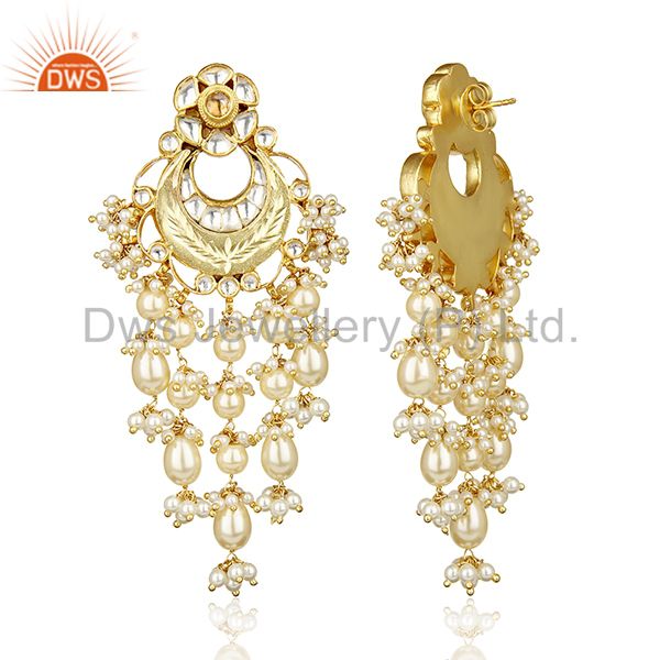 Exporter Artistry Precision Handcrafted Gold Plated Pearl Dangle Silver Bridal Earring