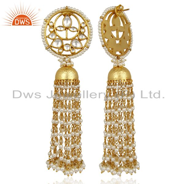 Exporter Kundan Polki Long Jhumka Traditional Bollywood Silver Earring