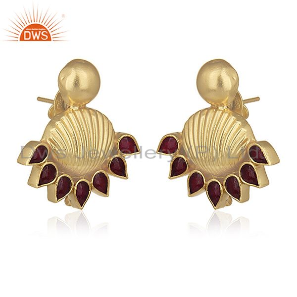 Exporter Red Stone Gold Plated Traditional Gold Plated Post Stud Wholesale Earring