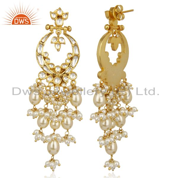 Exporter Pearl Embellished Silver Jadau Kundan Traditional Dangle Earring
