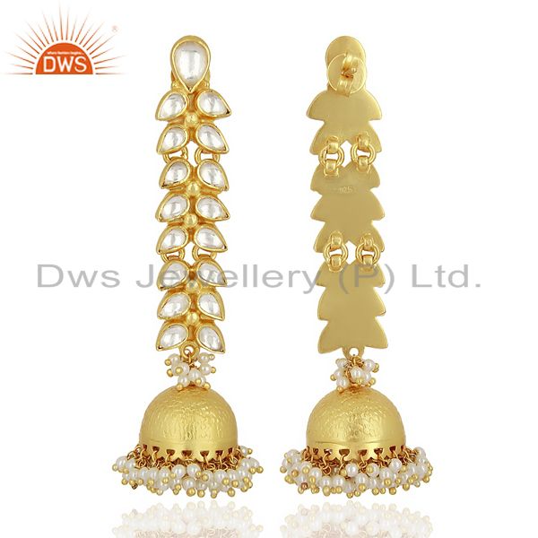 Exporter Traditional Kundan 925 Sterling Silver Gold Plated Jhumka Earring Jewelry