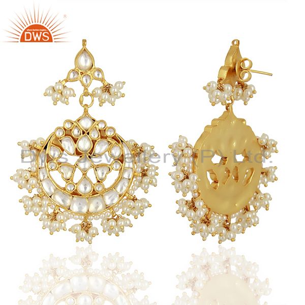 Exporter Kundan Polki With Pearl Drop 92.5 Sterling Silver Gold Plated  Indian Jewelry