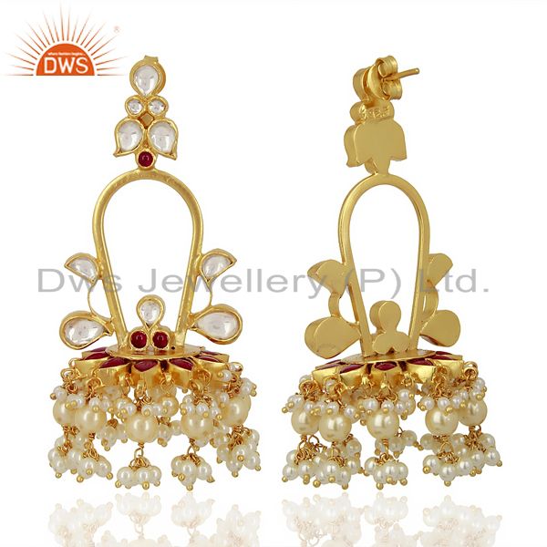 Exporter Royal kundan Long Jhumki  Sterling Silver Gold Plated Indian Traditional Jewelry