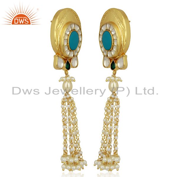 Exporter Kundan Polki With Pearl Drop 925 Sterling Silver Traditional Jewelry