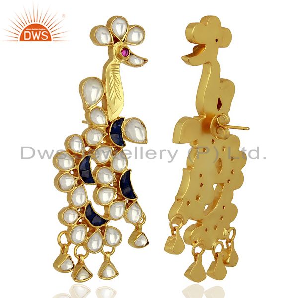 Exporter Indian Bollywood New Kundan Polki 925 Sterling Silver Gold Plated Stud Earring