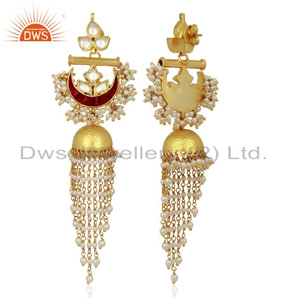 Exporter Kundan Polki With Pearl Jhumkas  Sterling Silver Gold Plated Traditional Jewelry