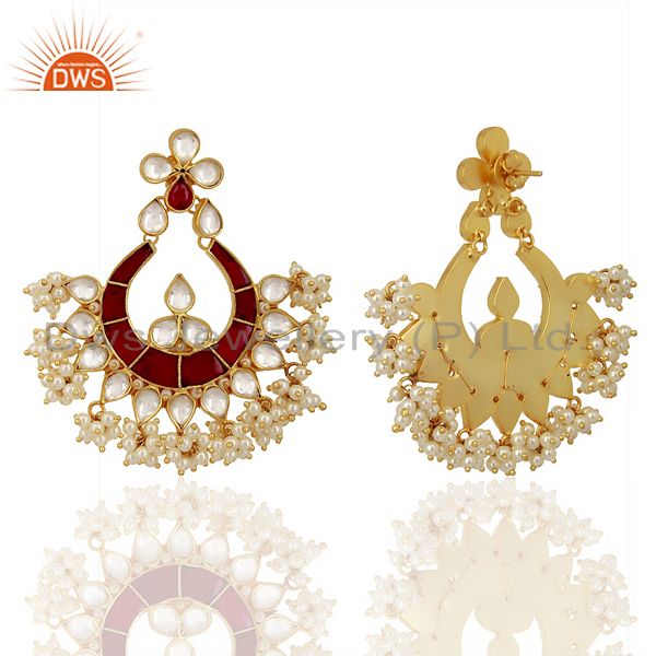 Exporter Kundand Polki With Pearl Drop Sterling Silver Gold Plated Indian Wedding Jewelry