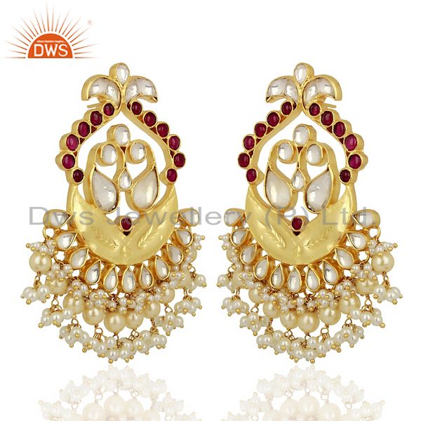 Exporter Kundan Polki With Pearl Drop 925 Sterling Silver Indian Traditional Jewelry