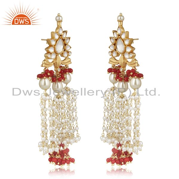 Exporter Indian Handmade Kundan Meena 925 Silver Pearl Earrings Manufacturers Jewelry