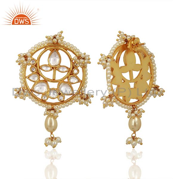 Exporter Kundan Polki With Pearl Drop 925 Sterling Silver Gold Plated Wholesale Jewelry