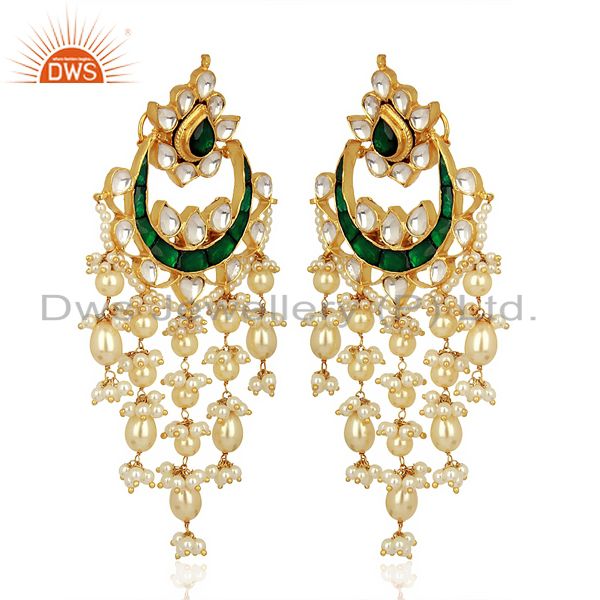 Exporter Indian Wedding Collection 925 Sterling Silver Gold Plated Chand Bali Earrings