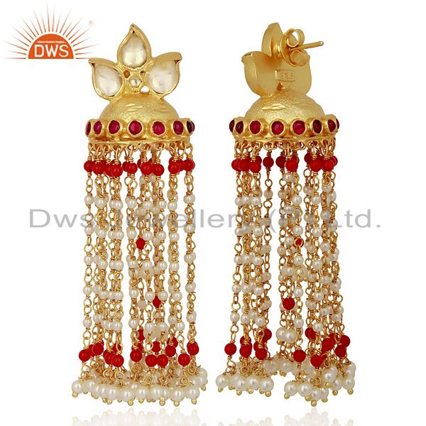 Exporter Kundan Polki Sterling Silver Gold Plated Earrings Wedding Collection Jewelry