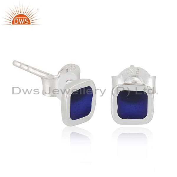 Exporter Fine Silver Blue Enamel Designer Stud Earrings Jewelry For Girls