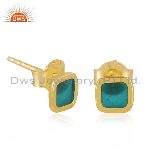 Exporter Green Enamel 18k Yellow Gold Plated 925 Silver Stud Earrings Jewelry
