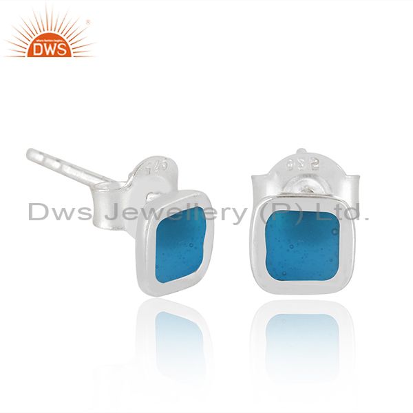 Exporter Indian 925 Fine Silver Turquoise Enamel Designer Stud Earrings Jewelry