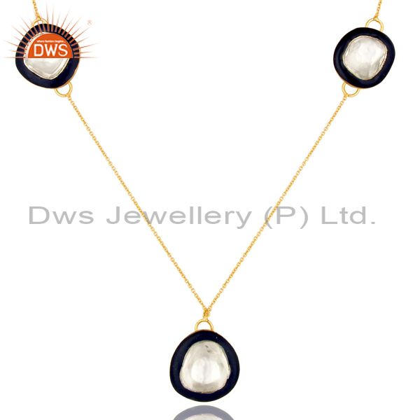 Exporter 18K Gold Plated Sterling Silver Crystal Polki And Blue Enamel Fashion Necklace