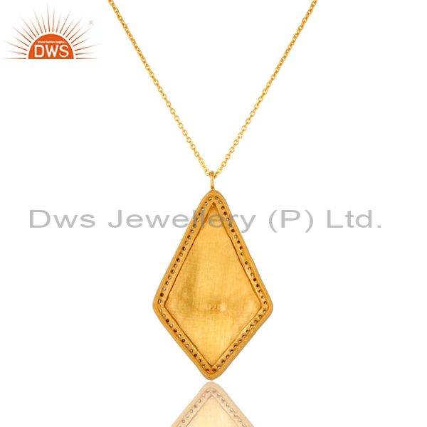Exporter 18K Yellow Gold Plated Sterling Silver Enamel Work And CZ Pendant With Chain