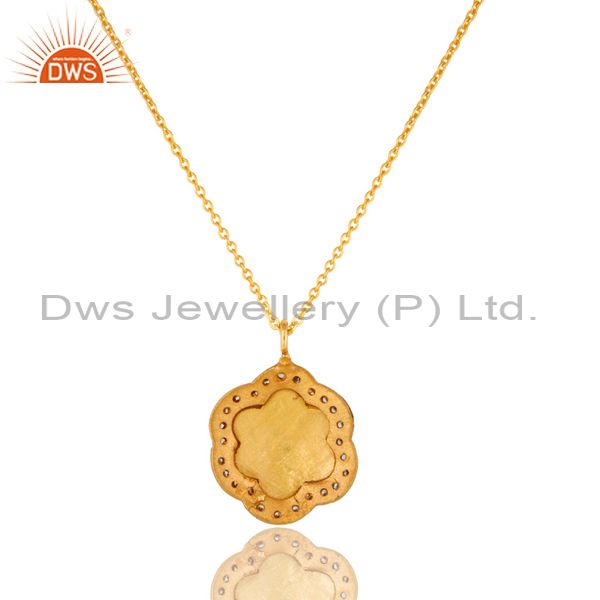 Exporter 18K Yellow Gold Plated Sterling Silver Enamel And CZ Designer Pendant With Chain