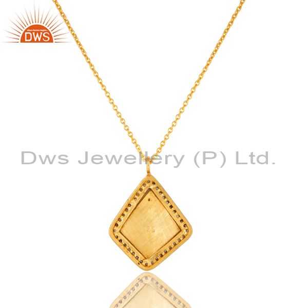 Exporter 18K Yellow Gold Plated Sterling Silver CZ And Enamel Work Pendant With Chain