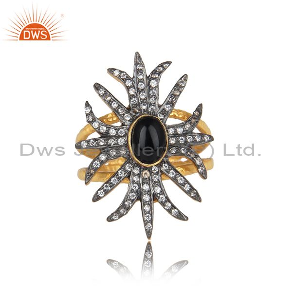 Black Onyx And Cz Gold, Black Plated Silver Statement Ring