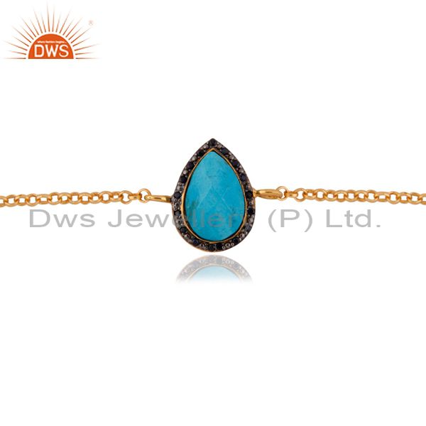 Exporter Gold Plated Sterling Silver Blue Sapphire & Turquoise Gemstone Chain Bracelets