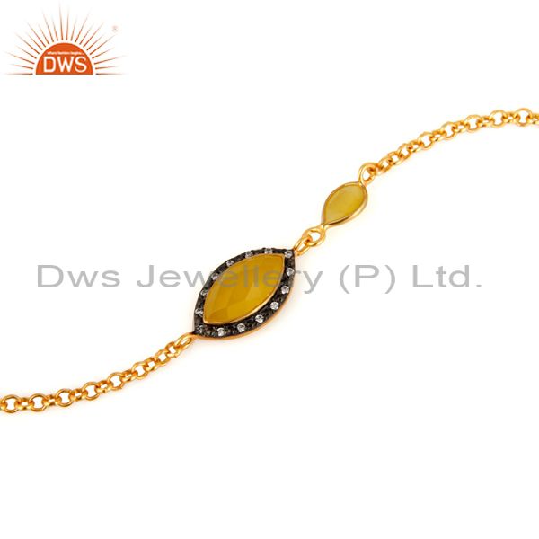 Exporter 925 Sterling Silver Chain Link Gold Plated Moonstone Gemstone Fashion Bracelet