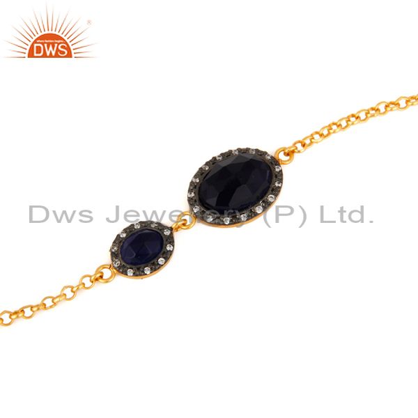 Exporter Blue Sapphire Corundum Gemstone Bracelet Made In 18K Gold Over Sterling Silver