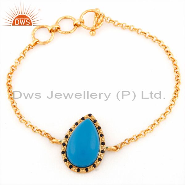 Exporter 925 Sterling Silver Blue Sapphire & Turquoise Bracelets With Gold Plated
