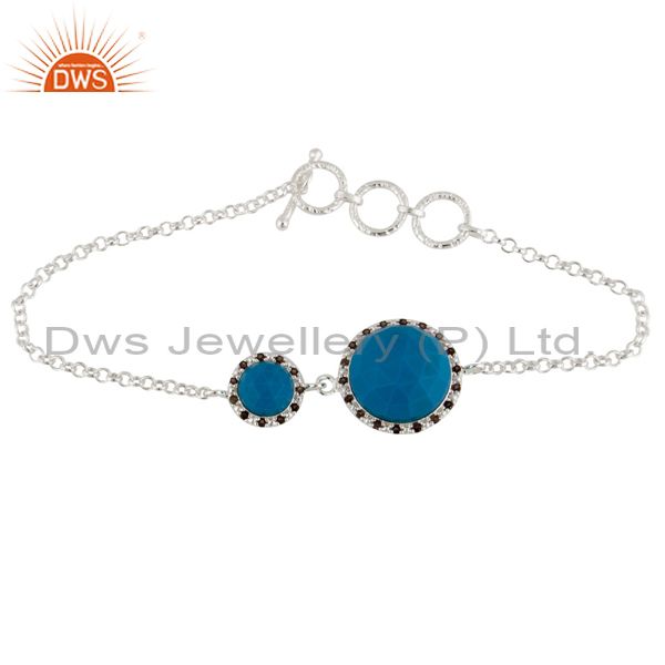 Exporter 925 Sterling Silver Turquoise Gemstone Chain Bracelets With White Zircon