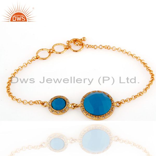 Exporter 18K Yellow Gold Plated Sterling Silver Turquoise Gemstone Bracelets