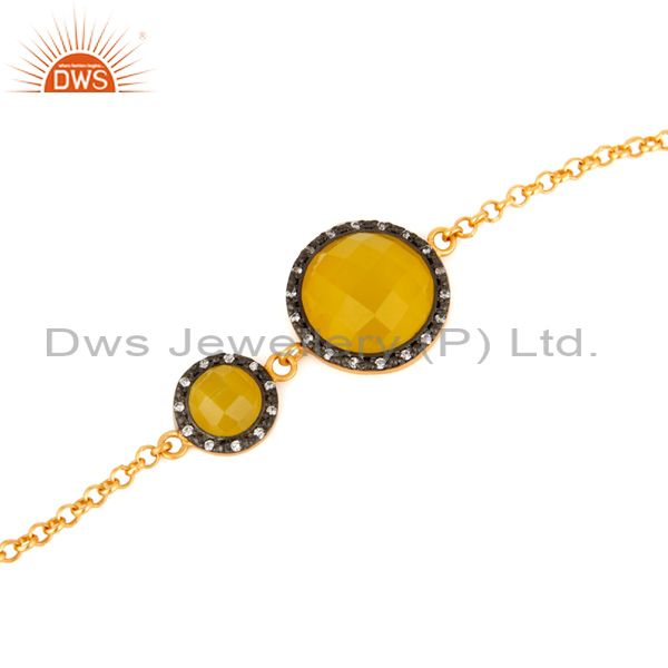 Exporter Yellow Moonstone And White Zircon Gold Plated Sterling Silver Chain Bracelet