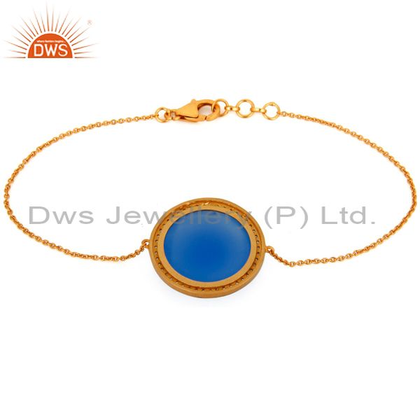 Exporter Gold Plated Sterling Silver Blue Chalcedony Beautiful Designer Chain Bracelet