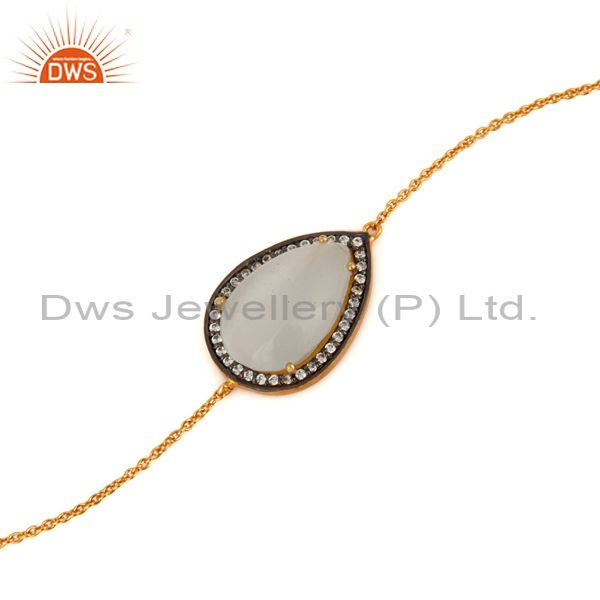 Exporter Ladies Fashion Gold-Plated Sterling Silver Chain Link Bracelet With Moonstone