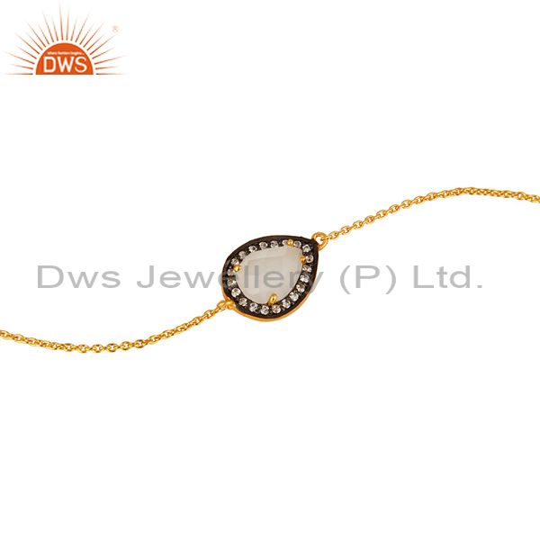 Exporter 18K Gold Plated Sterling Silver White Moonstone And CZ Chain Bracelet