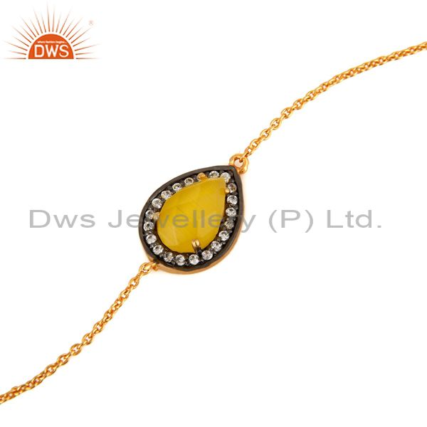 Exporter 18ct Gold Plated Sterling Silver Yellow Moonstone Designer Bracelet For Women