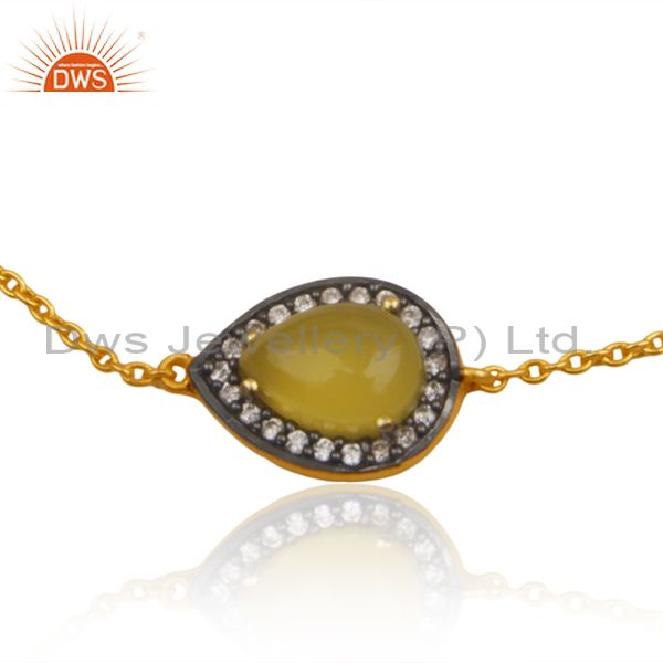 Exporter Yellow Chalcedony CZ Gemstone Designer Gold Plated Silver Chain Bracelet Jewelry