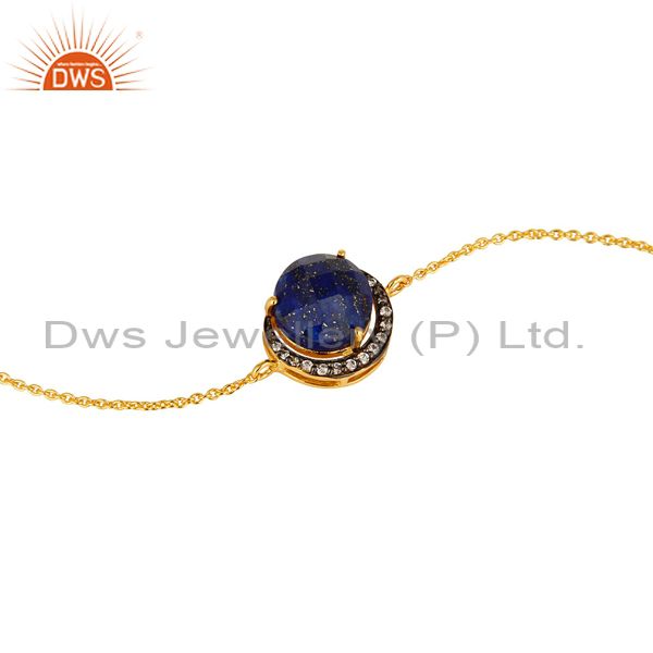 Exporter Natural Lapis Lazuli Gemstone Bracelet Made In 18K Gold On Sterling Silver