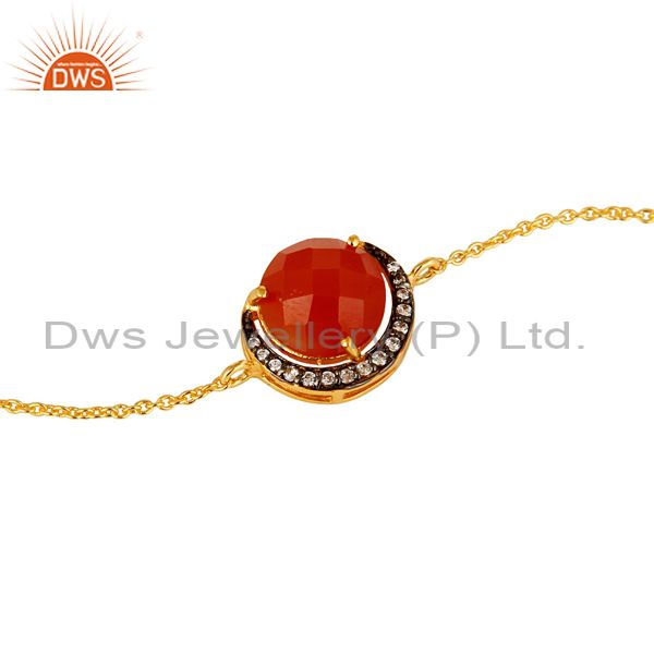 Exporter Red Onyx And Cubic Zirconia Fashion Bracelet In 18K Gold Over Sterling Silver