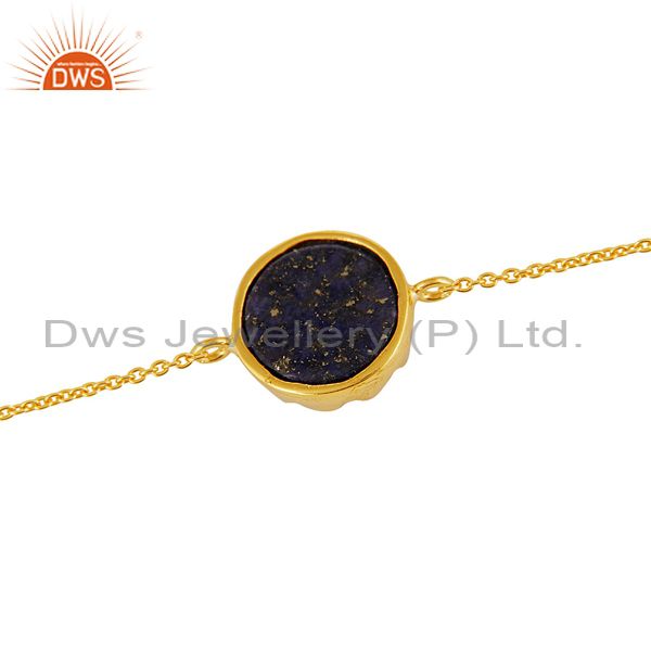 Exporter 18K Yellow Gold Plated Sterling Silver Lapis Lazuli Gemstone Chain Bracelet