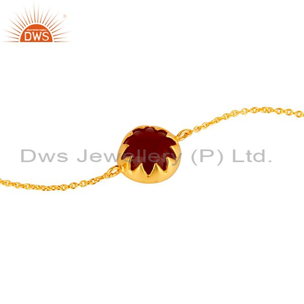 Exporter 18K Yellow Gold Plated Sterling Silver Red Aventurine Designer Chain Bracelet