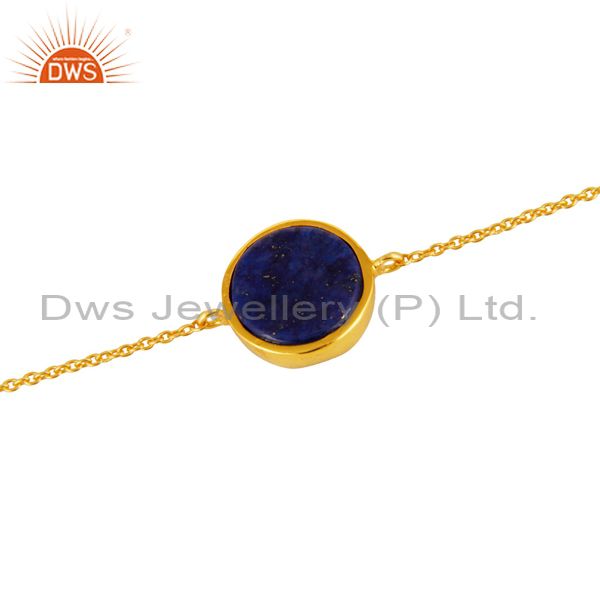 Exporter 18K Yellow Gold Plated Sterling Silver Lapis Lazuli Gemstone Bracelet