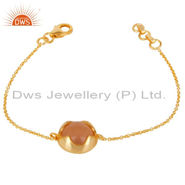 Exporter 14K Yellow Gold Plated 925 Sterling Silver Rose Chalcedony Chain Bracelet