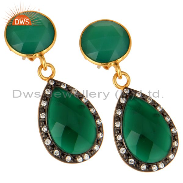 Exporter 14K Gold-Plated Sterling Silver Green Onyx Gemstone Teardrop Earrings