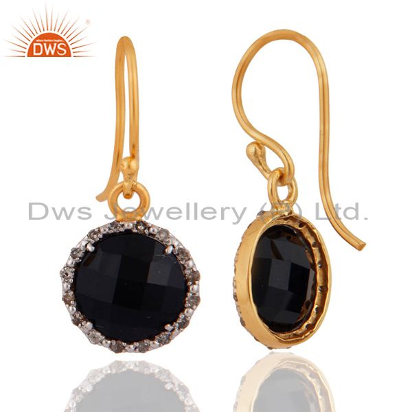 Exporter Designer 925 Sterling Silver Black Onyx Pave Diamond Dangle Party Hook Earrings